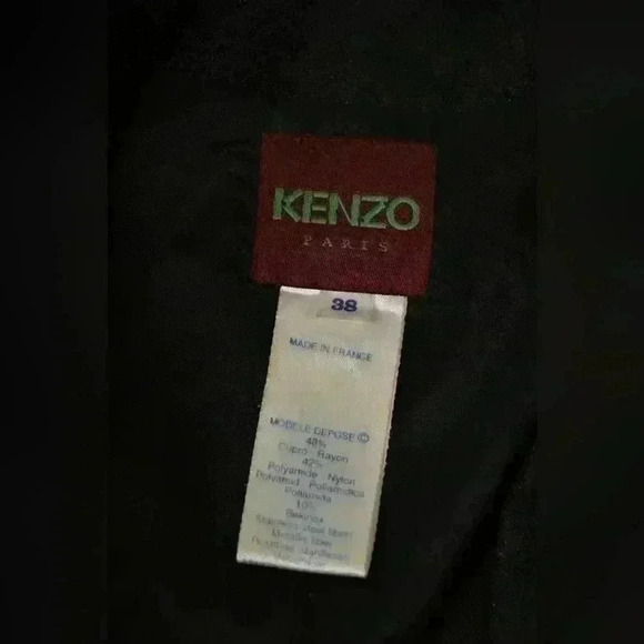 1990's KENZO Cupro Rayon Metallic Fitted Goth Tuxedo Point Blazer France 2/4US - Picture 4 of 5